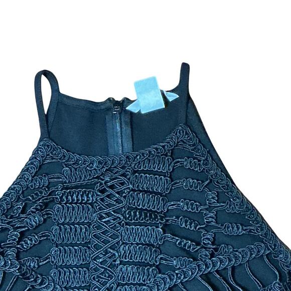 H&M Ribbon Embroidered Black Crochet Halter Woven Cropped Top Women's Medium - Picture 7 of 8